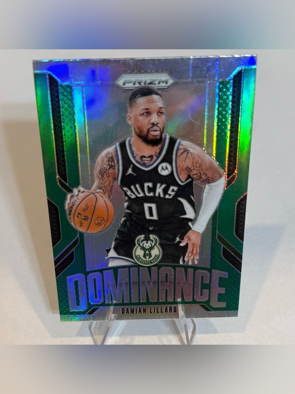 2024-25 Panini Prizm # 1  Damian Lillard Green Silver Holographic Dominance Card